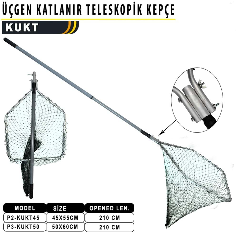 Üçgen Katlanır Teleskopik Misina Kepçe 210 cm 50x60 cm